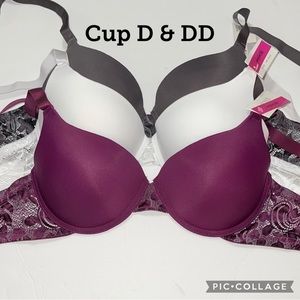 Bundle 3 Pieces Comfort Fit Push Up Light Padded T- Shirt Bra Cup D & DD. NWT